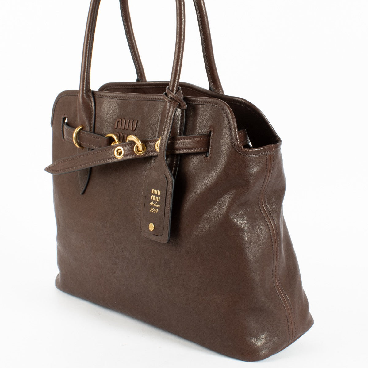 Authentic Preloved Miu Miu Brown Adventure Bag Top Handle on Labellov.com