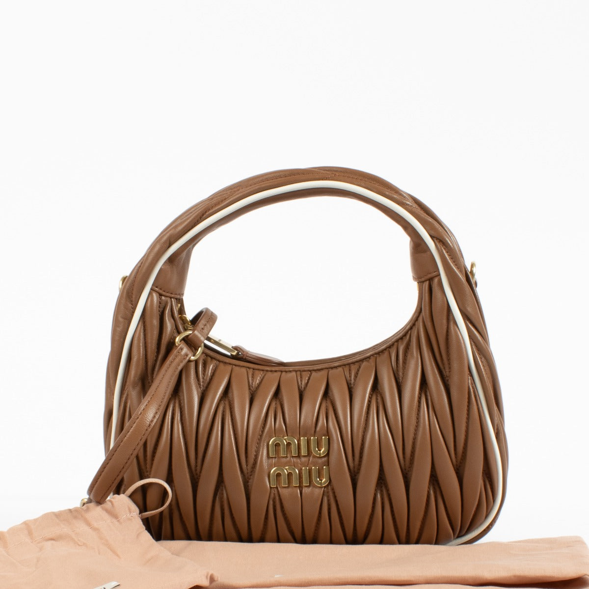 Miu Miu Cognac/White Matelassé Small Wander Bag