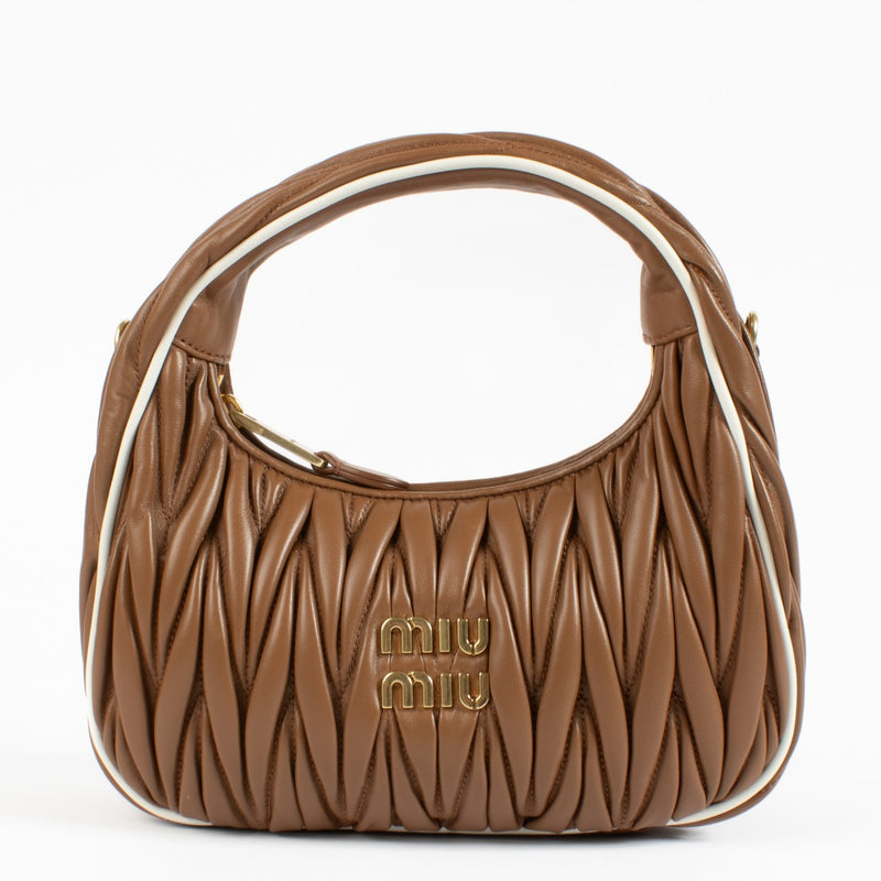 Miu Miu Cognac/White Matelassé Small Wander Bag