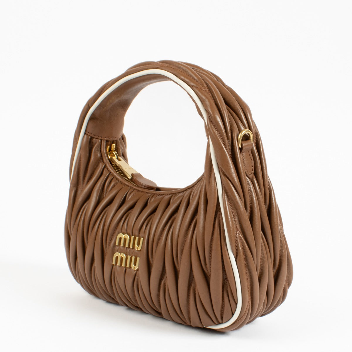 Miu Miu Cognac/White Matelassé Small Wander Bag
