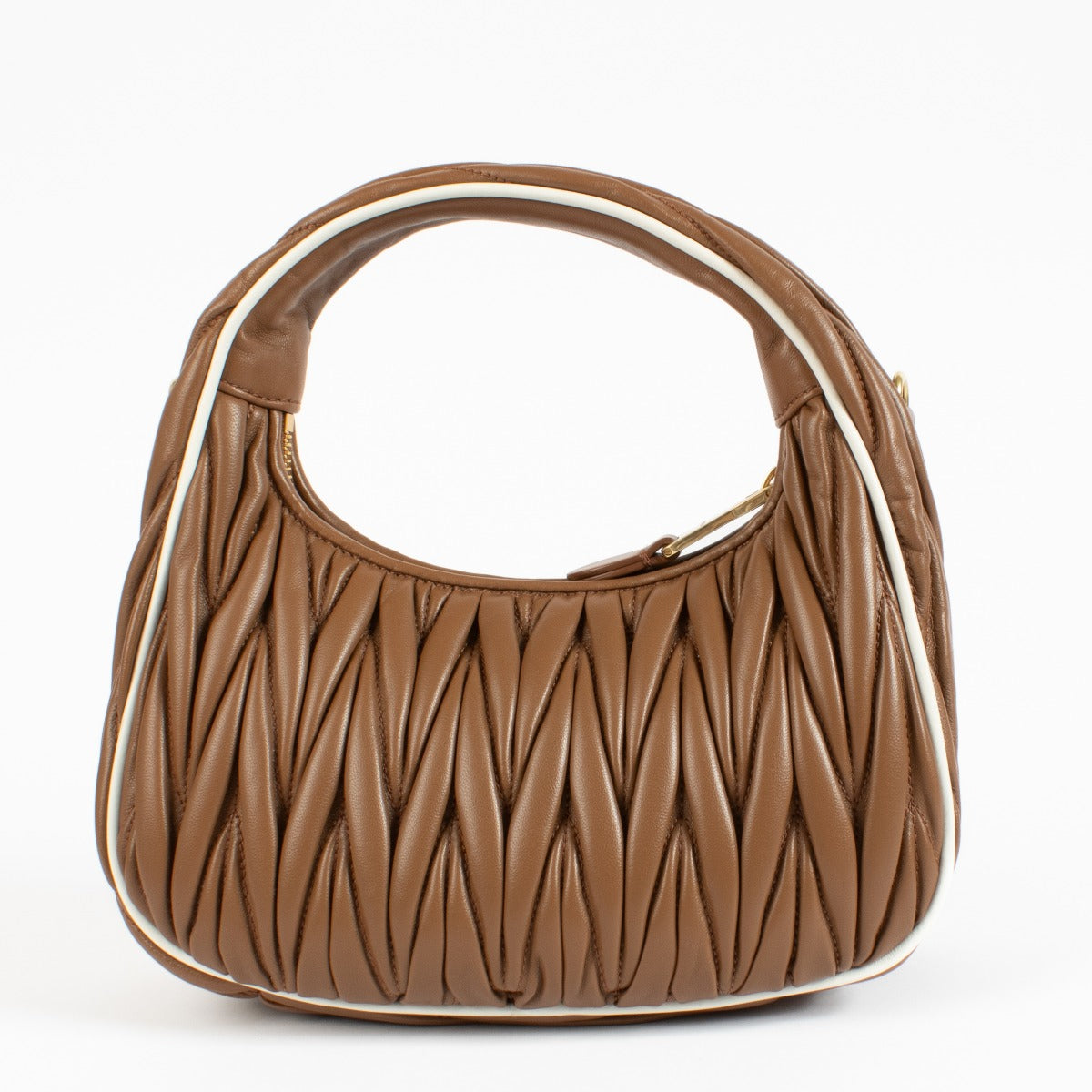 Miu Miu Cognac/White Matelassé Small Wander Bag