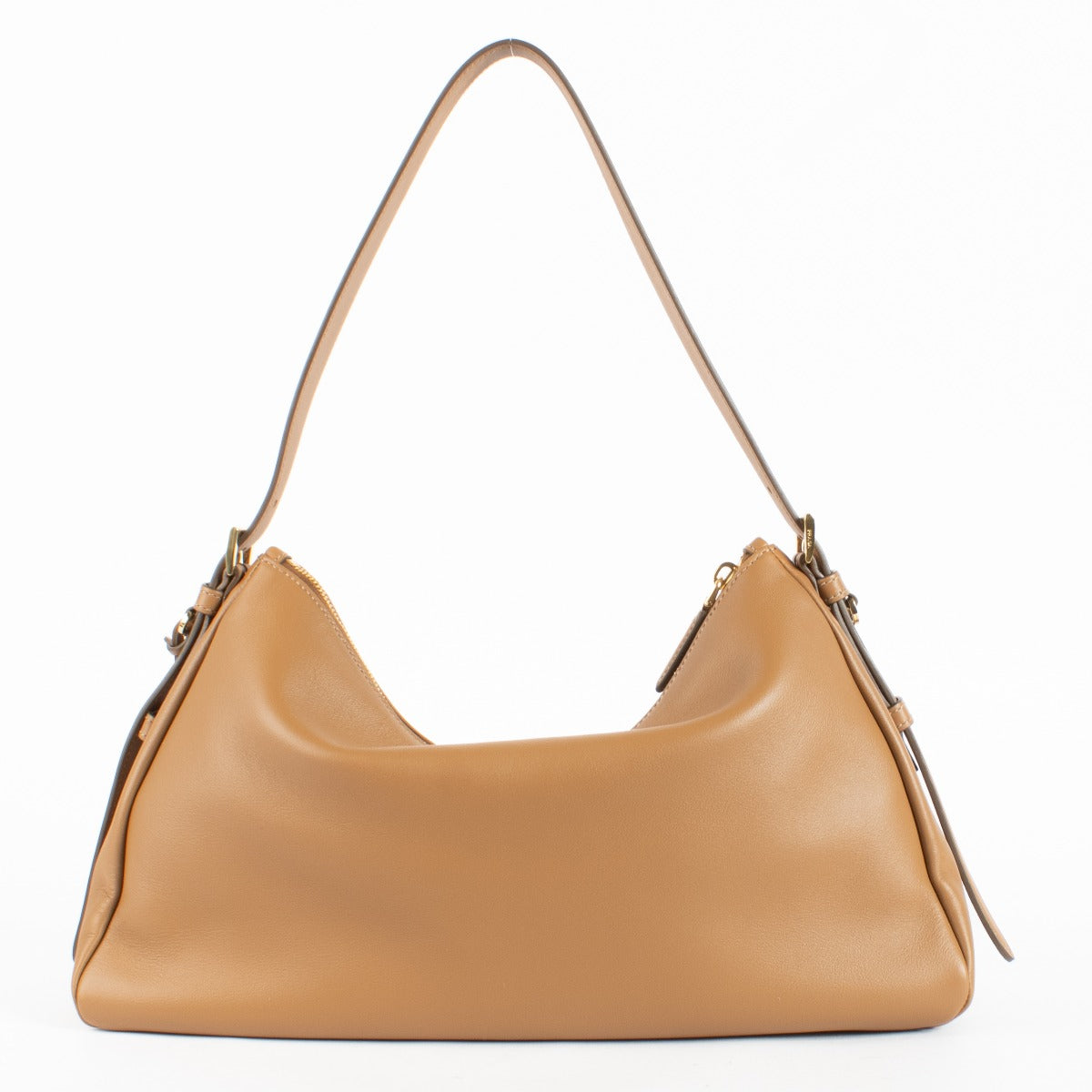 Prada Camel Aimée Large calfskin shoulder bag with gold-tone hardware at Labellov.com