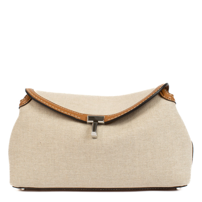 Totême Canvas and Cognac T-Lock Clutch