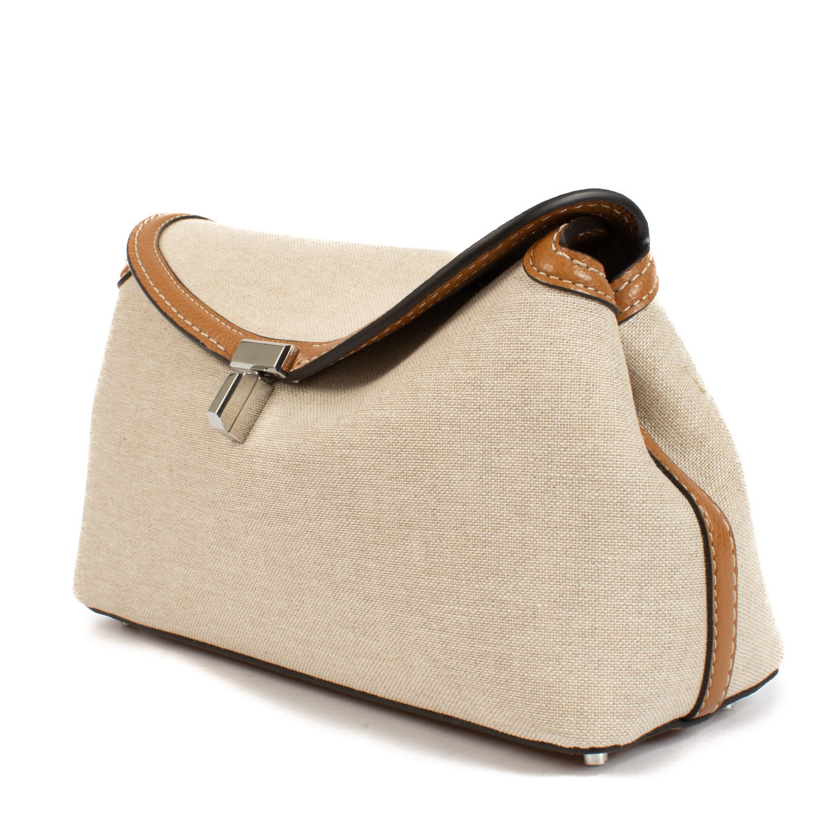 Toteme Ecru/Tan Canvas T-Lock Clutch