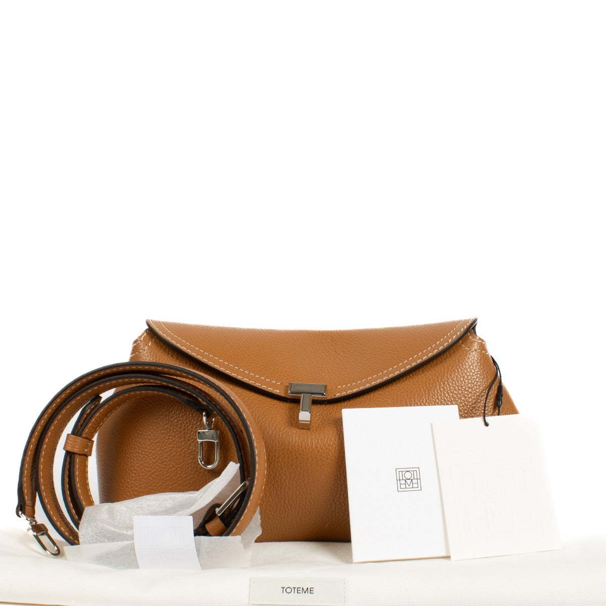 Toteme Tan Grained Leather T-Lock Clutch