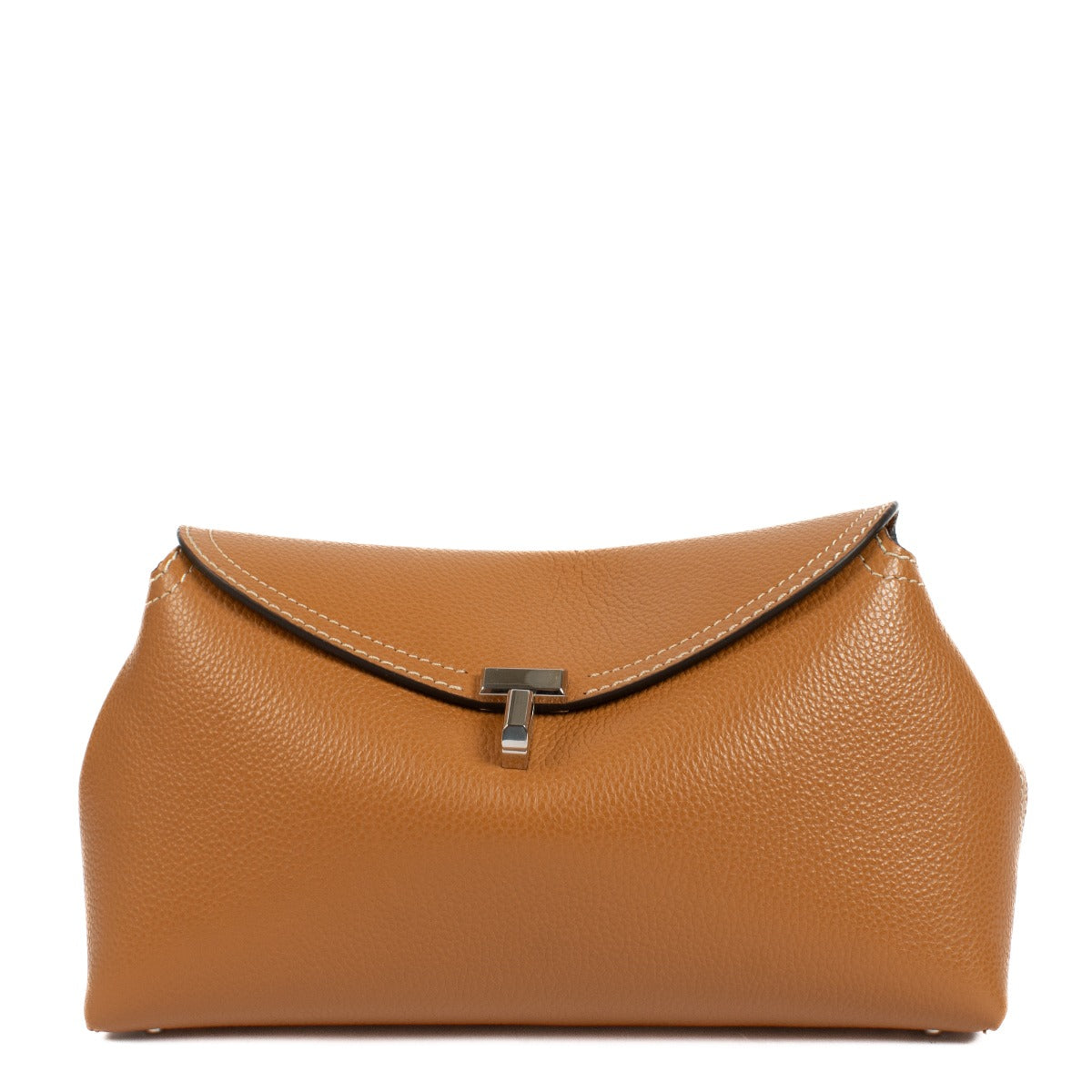Toteme Tan Grained Leather T-Lock Clutch