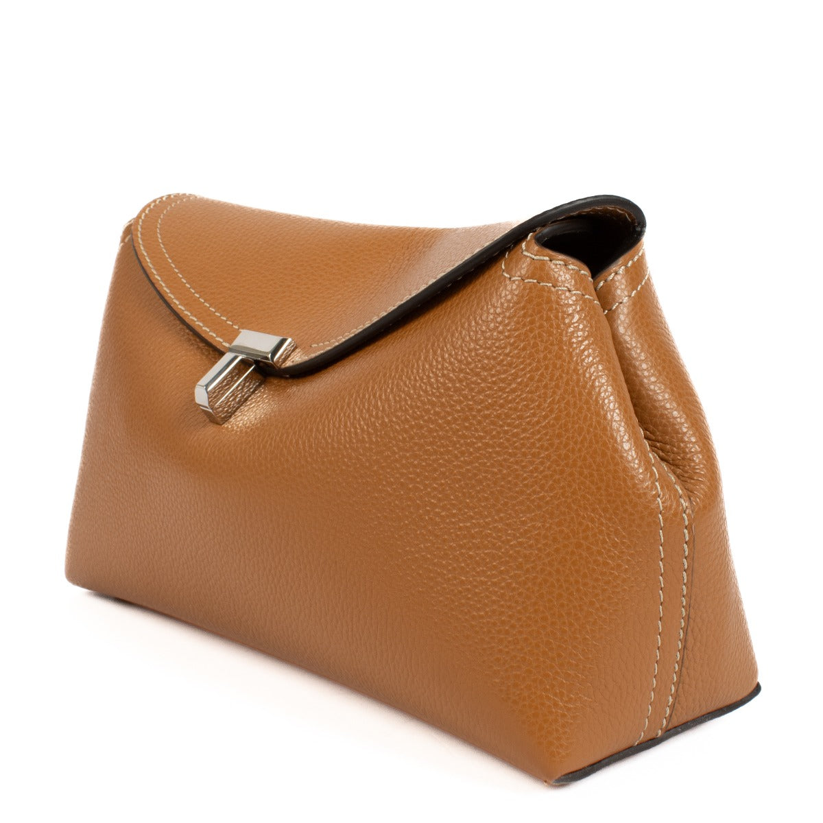 Toteme Tan Grained Leather T-Lock Clutch