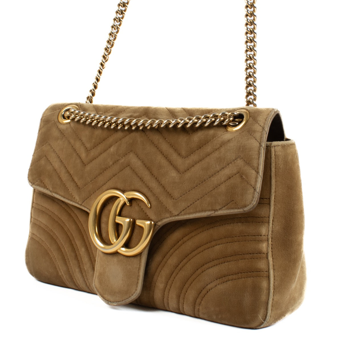 Authentic second hand Gucci Brown Velvet Large GG Marmont Bag on Labellov.com
