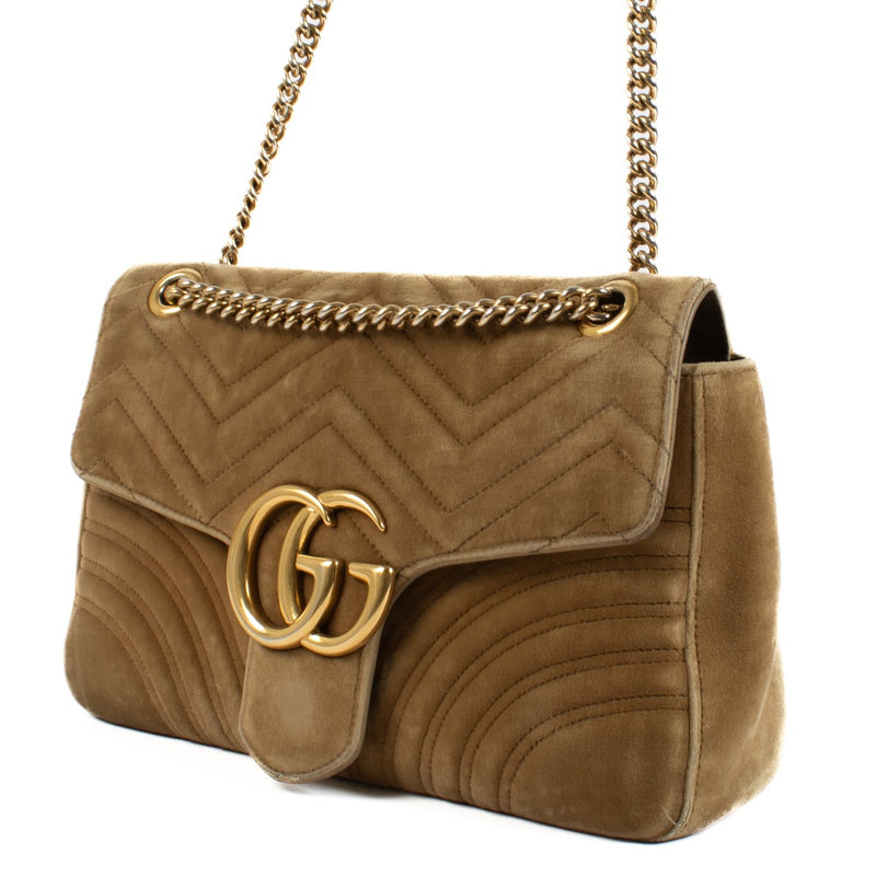 Authentic second hand Gucci Brown Velvet Large GG Marmont Bag on Labellov.com