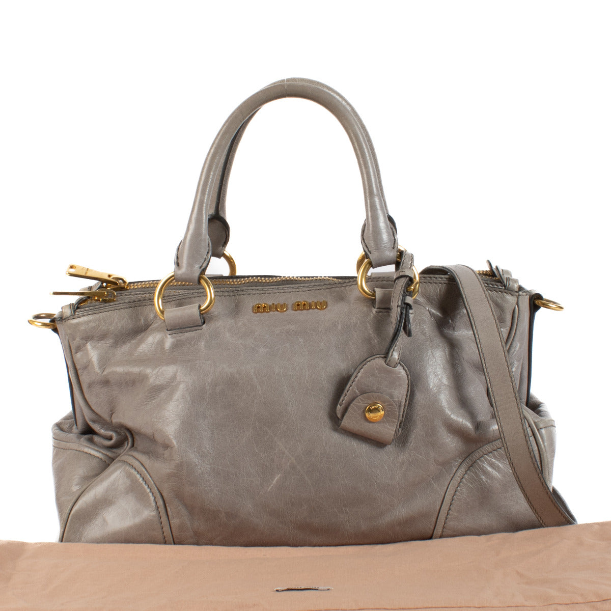 Miu Miu Grey Vitello Shine Satchel Bag