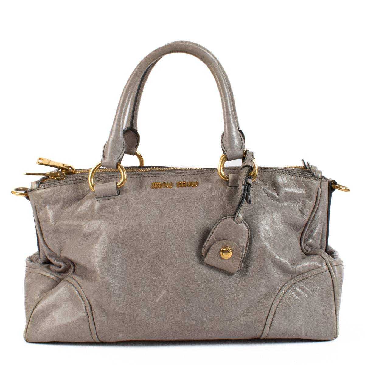 Miu Miu Grey Vitello Shine Satchel Bag