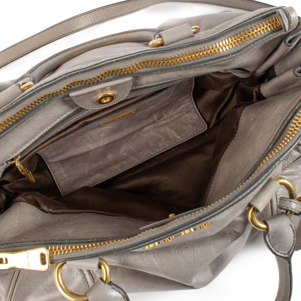 Miu Miu Grey Vitello Shine Satchel Bag