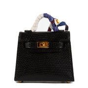 Hermès Black Micro Kelly Twilly Lezard Nilo Lisse Accessoire de Sac Bag Charm