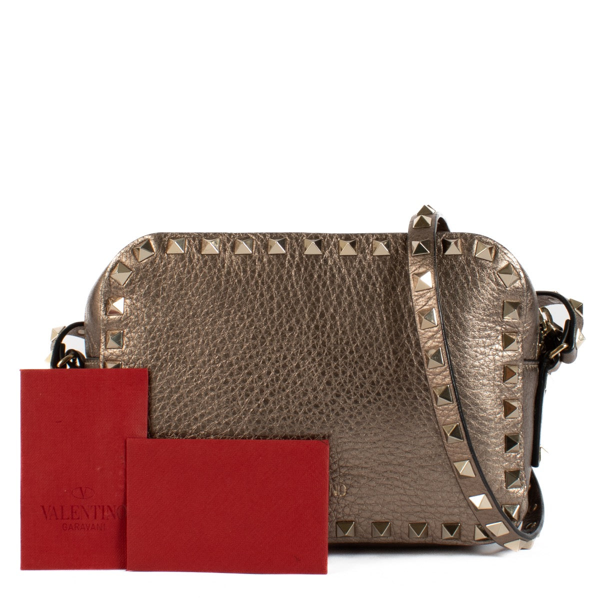 shop 100% authentic second hand Valentino Garavani Metallic Bronze Leather Rockstud Camera Bag on Labellov.com