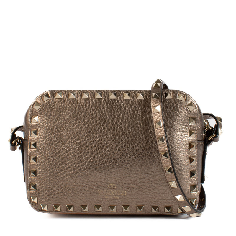 shop 100% authentic second hand Valentino Garavani Metallic Bronze Leather Rockstud Camera Bag on Labellov.com