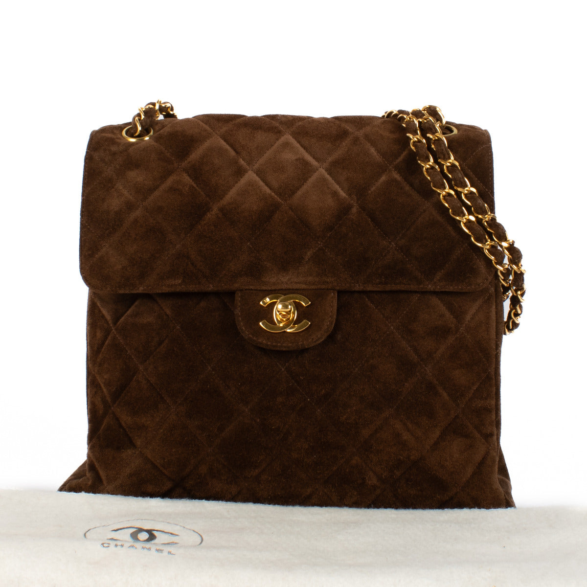 Chanel Brown Suede Double Sided Trapeze Flap Bag