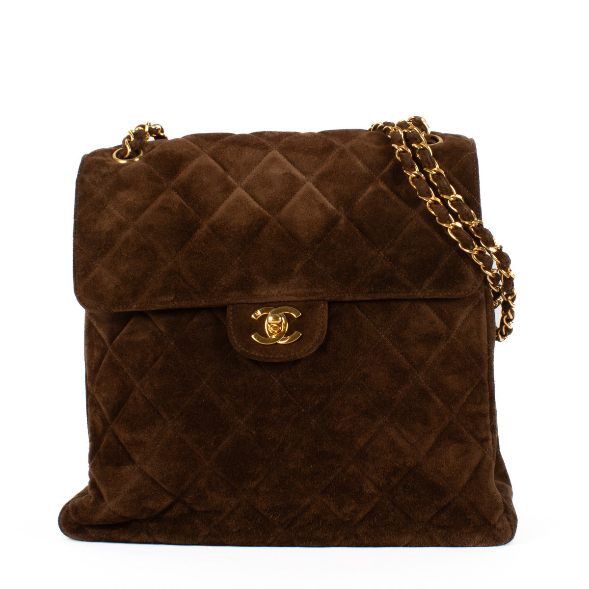 Chanel Brown Suede Leather Double Flap Bag