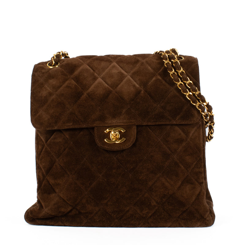 Chanel Brown Suede Leather Double Flap Bag