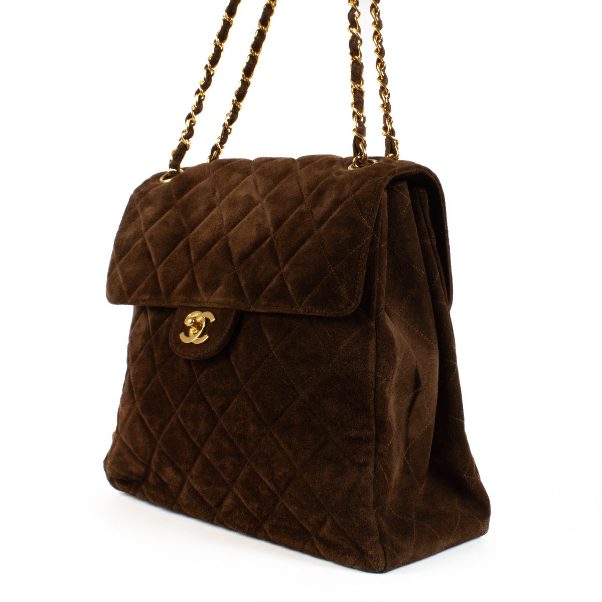 Chanel Brown Suede Leather Double Flap Bag