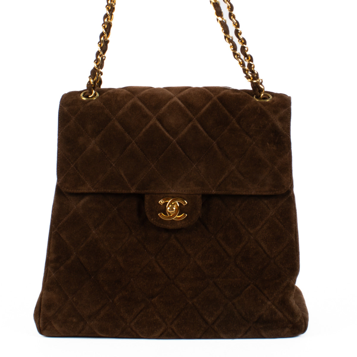 Chanel Brown Suede Double Sided Trapeze Flap Bag