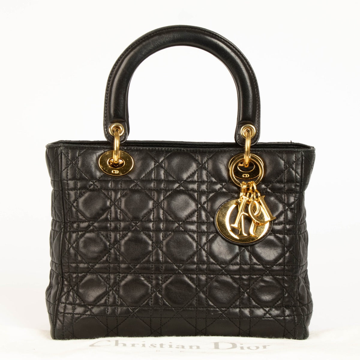 Shop this 100% authentic Christian Dior Vintage Black Medium Lady Dior Bag at Labellov.com