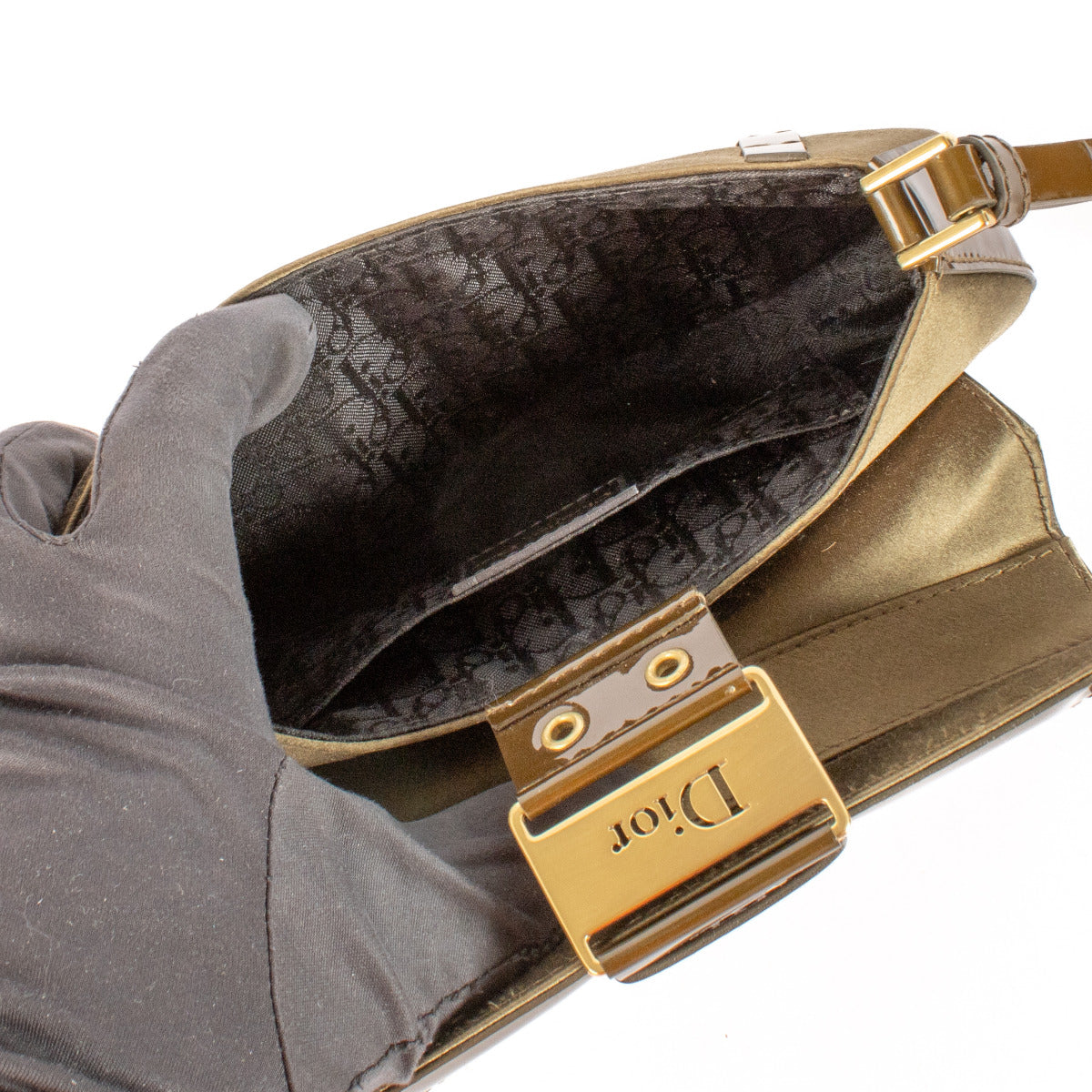 Pochette Christian Dior "Street Chic Columbus Avenue" en cuir verni/satin vert