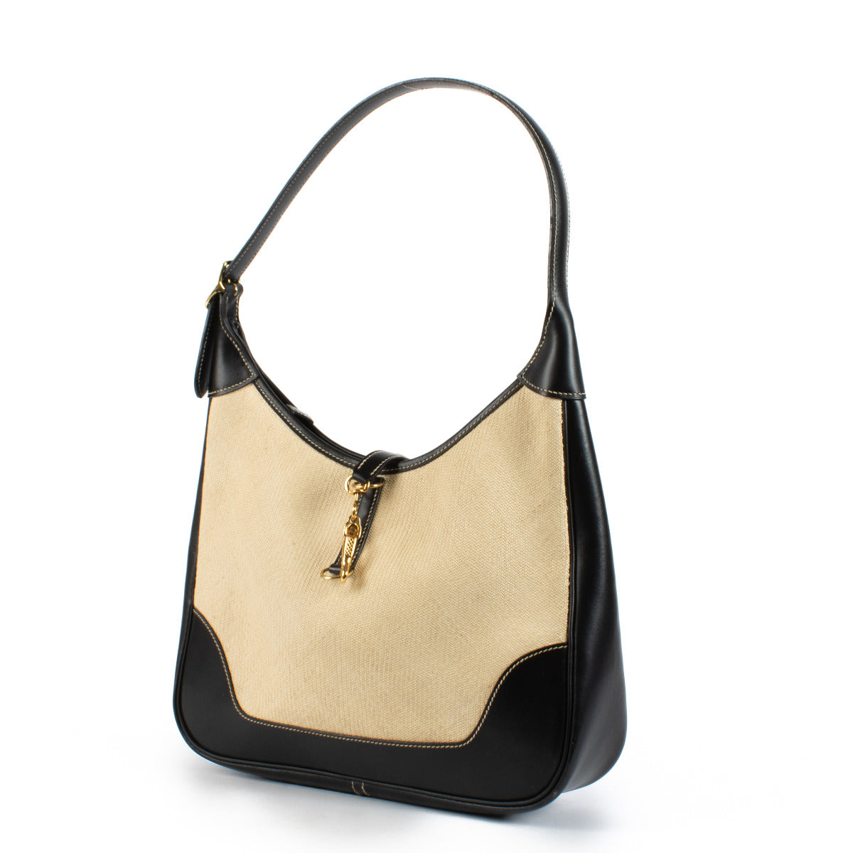 Hermès Trim 31 Black Leather and Toile Shoulder Bag