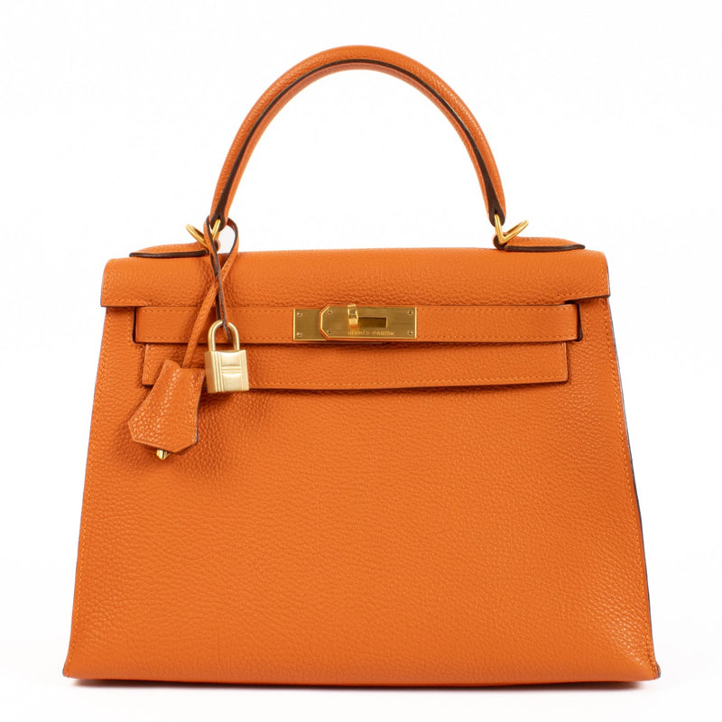Hermès Kelly Sellier 28 Orange Togo Brushed Gold Hardware