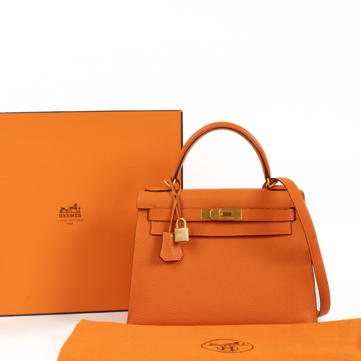 2005 Hermès Kelly Sellier 28 Orange Togo Brushed Gold Hardware