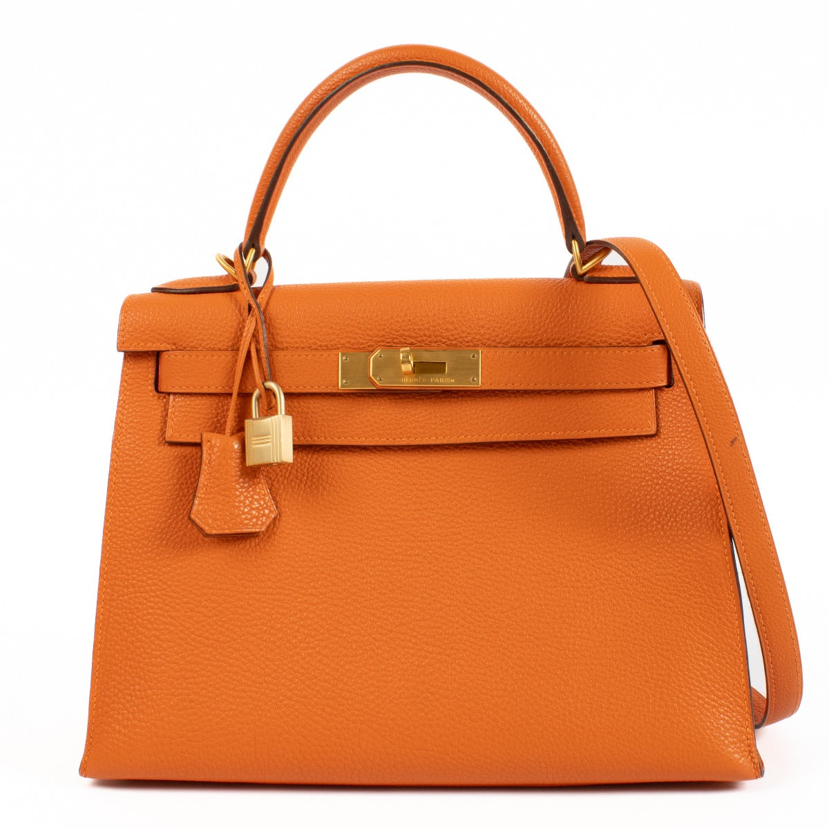 2005 Hermès Kelly Sellier 28 Orange Togo Brushed Gold Hardware