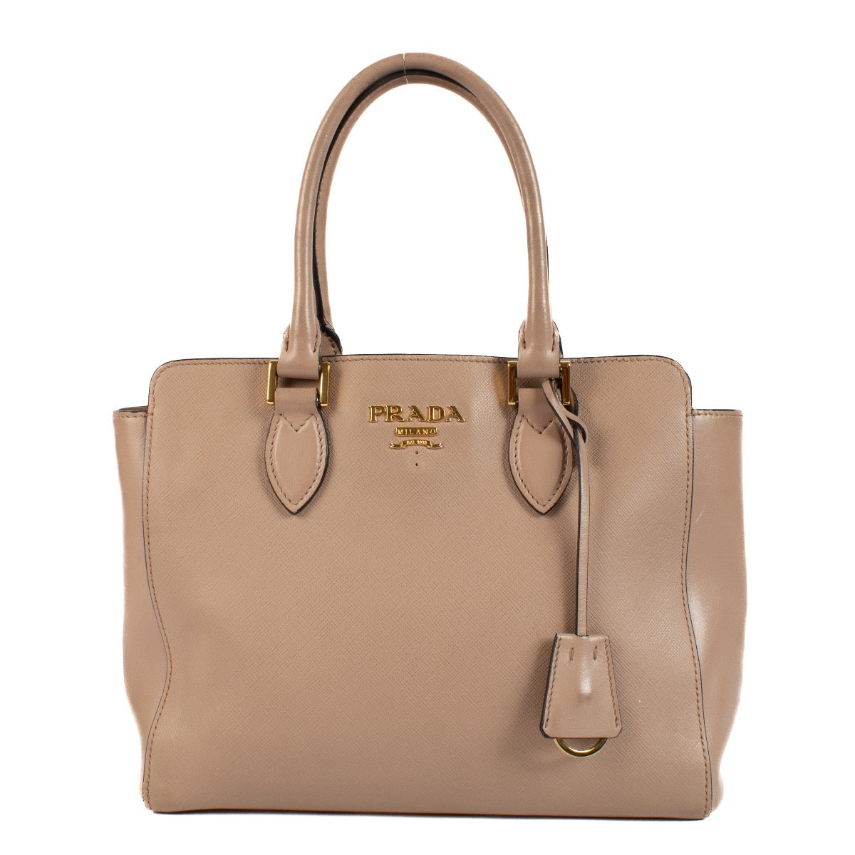 Shop safe online at Labellov in Antwerp, Brussels and Knokke this 100% authentic second hand Prada Beige Saffiano Top Handle Bag.