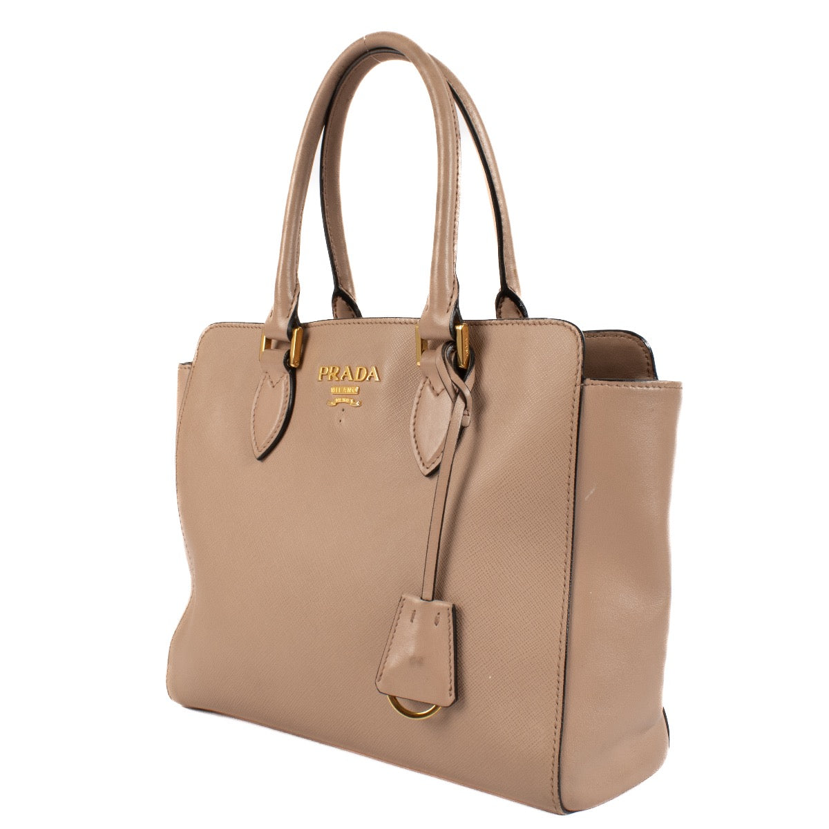 Shop safe online at Labellov in Antwerp, Brussels and Knokke this 100% authentic second hand Prada Beige Saffiano Top Handle Bag.