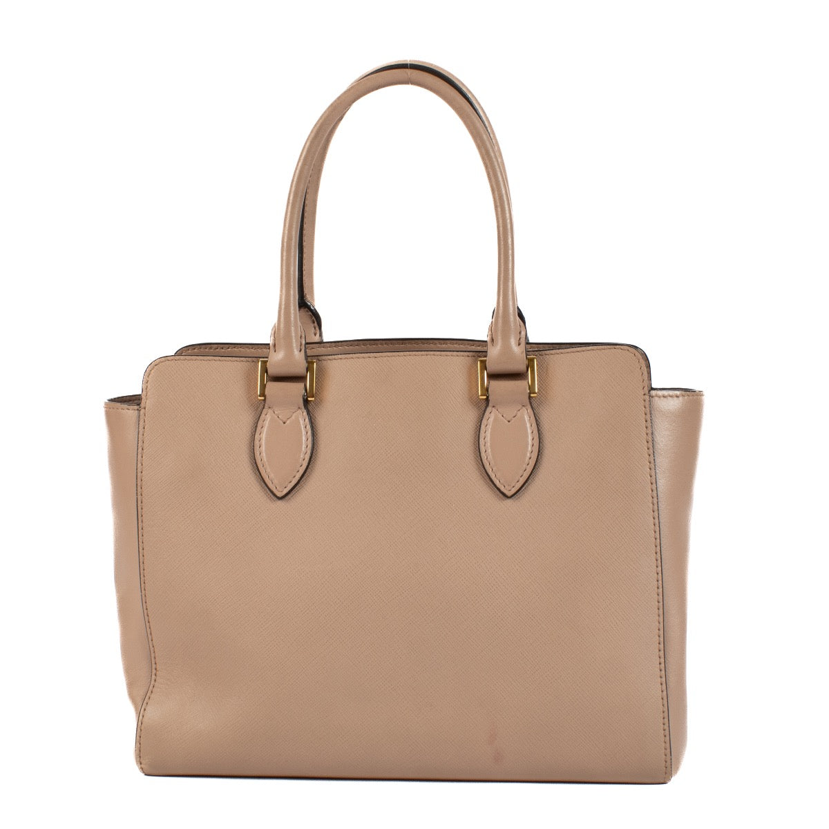 Shop safe online at Labellov in Antwerp, Brussels and Knokke this 100% authentic second hand Prada Beige Saffiano Top Handle Bag.
