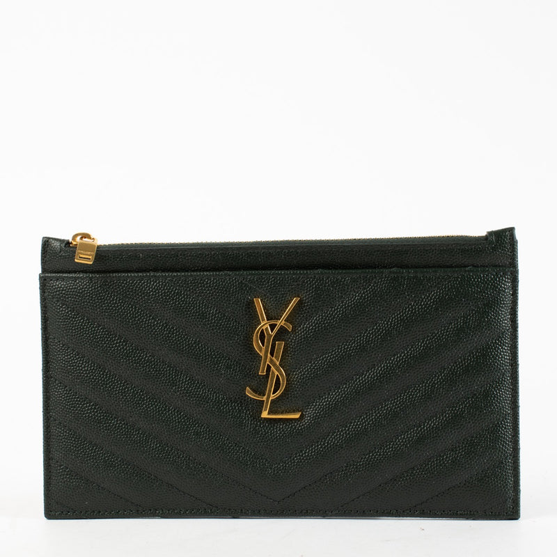 Authentic Preloved Saint Laurent Dark Green Cassandre Zipped Pouch on Labellov.com