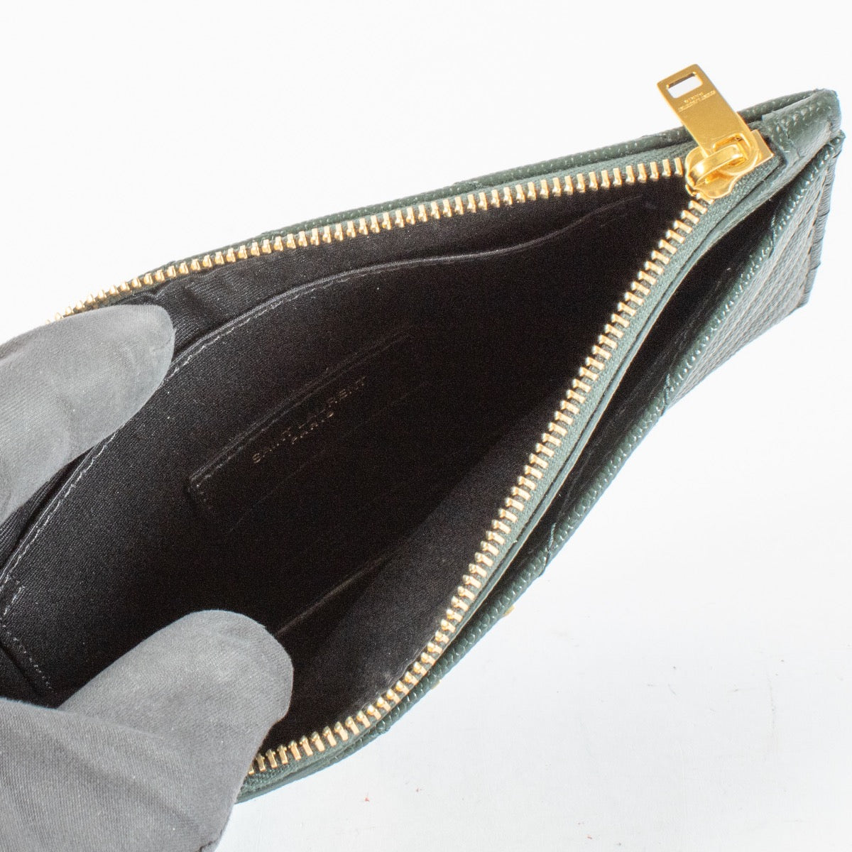 Authentic Preloved Saint Laurent Dark Green Cassandre Zipped Pouch on Labellov.com