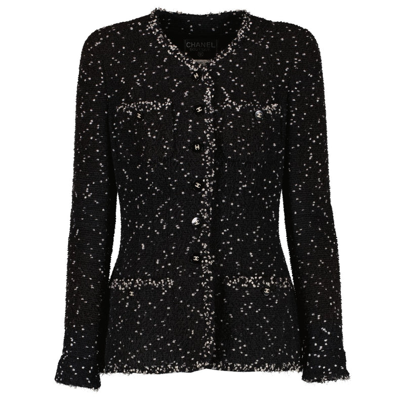 Chanel 95A Black Speckled Tweed Jacket