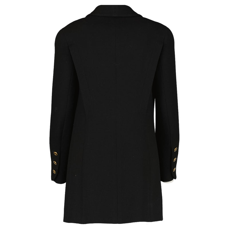 Chanel Vintage Black Wool Gold CC Button Jacket