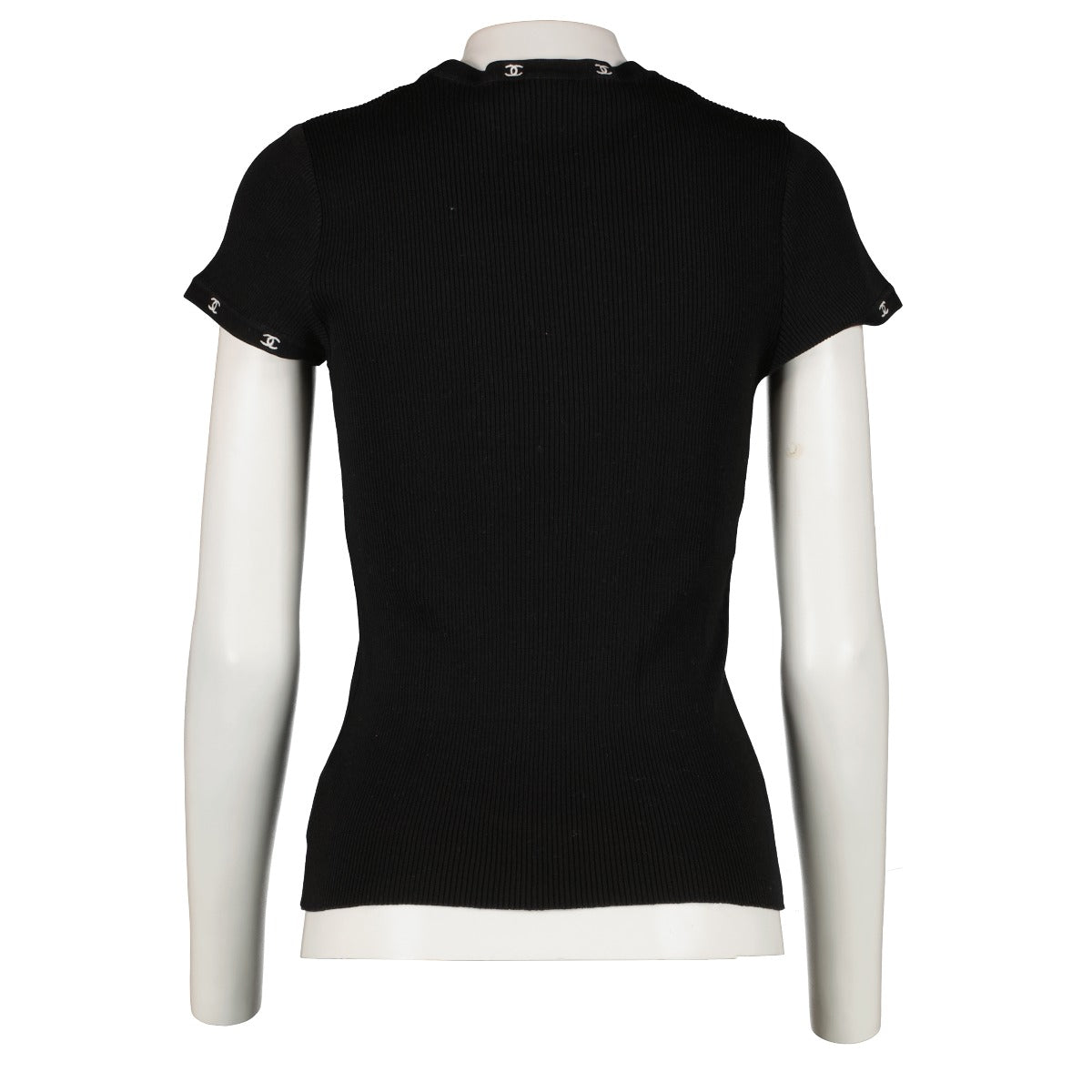 Chanel 96C Black Cotton CC Logo Knit Top