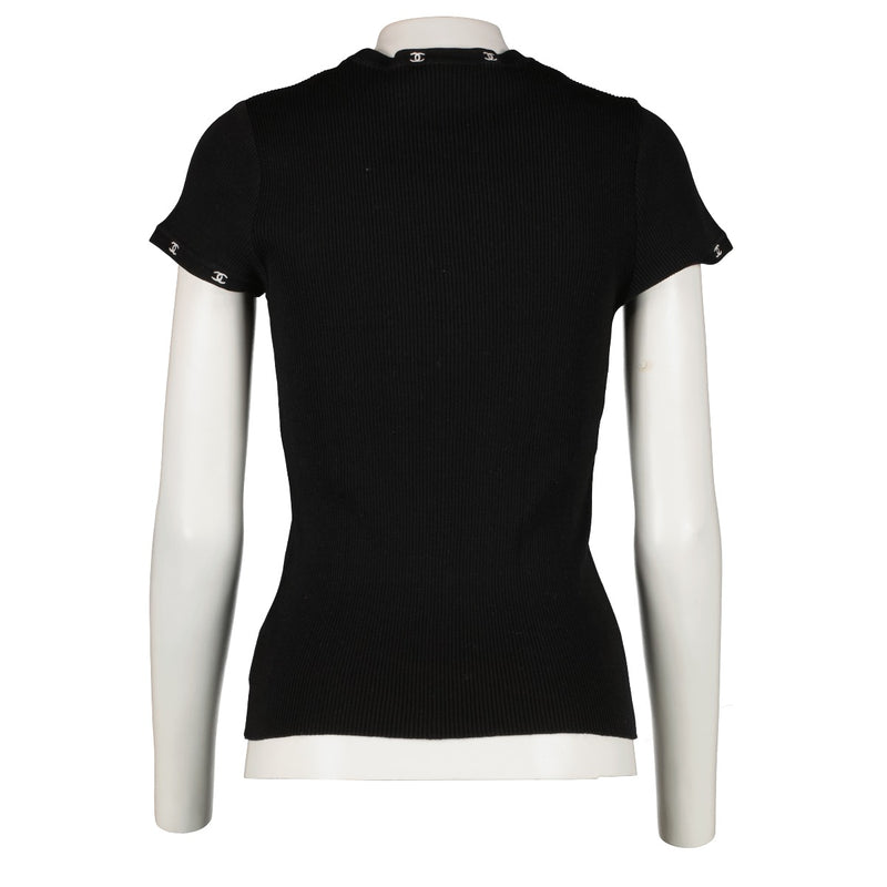 Chanel 96C Black Cotton CC Logo Knit Top