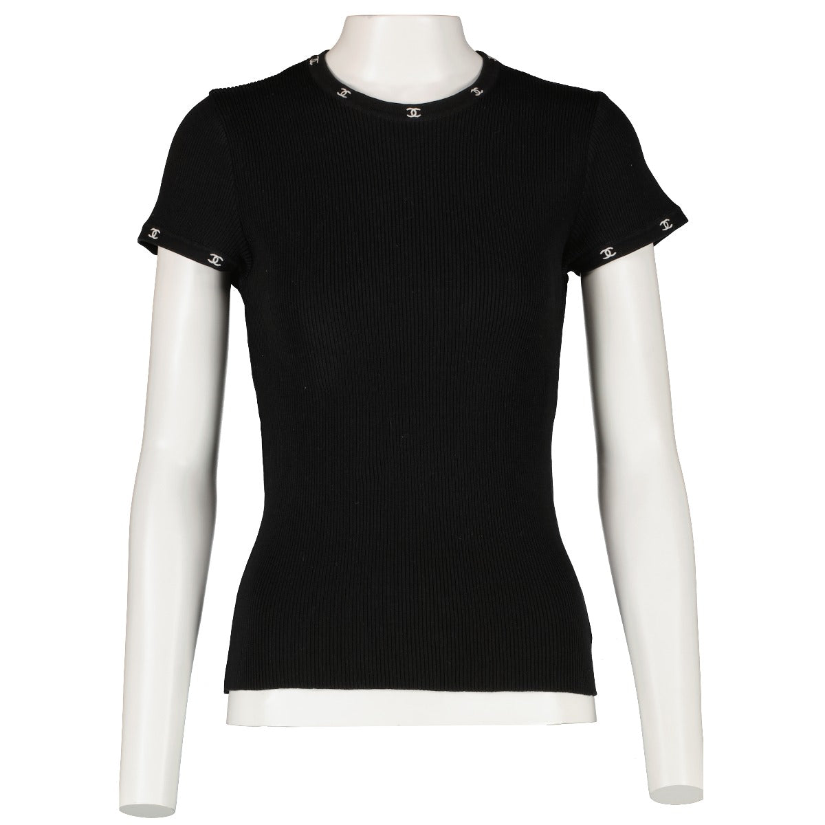 Chanel 96C Black Cotton CC Logo Knit Top
