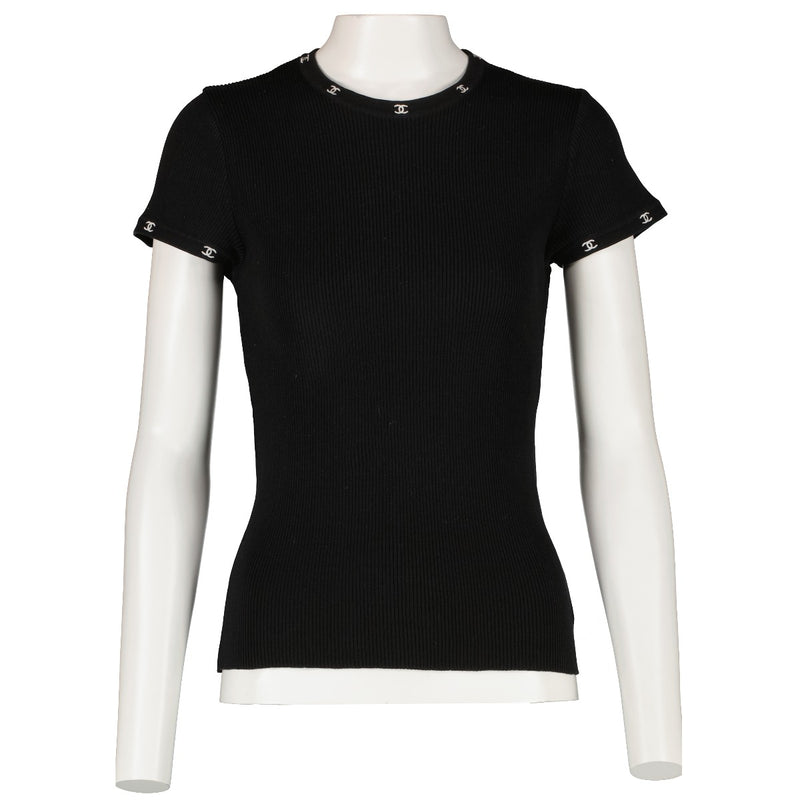 Chanel 96C Black Cotton CC Logo Knit Top