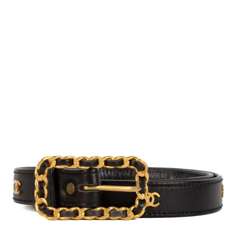 Chanel 93A Black Slim Gold CC Belt - size 85