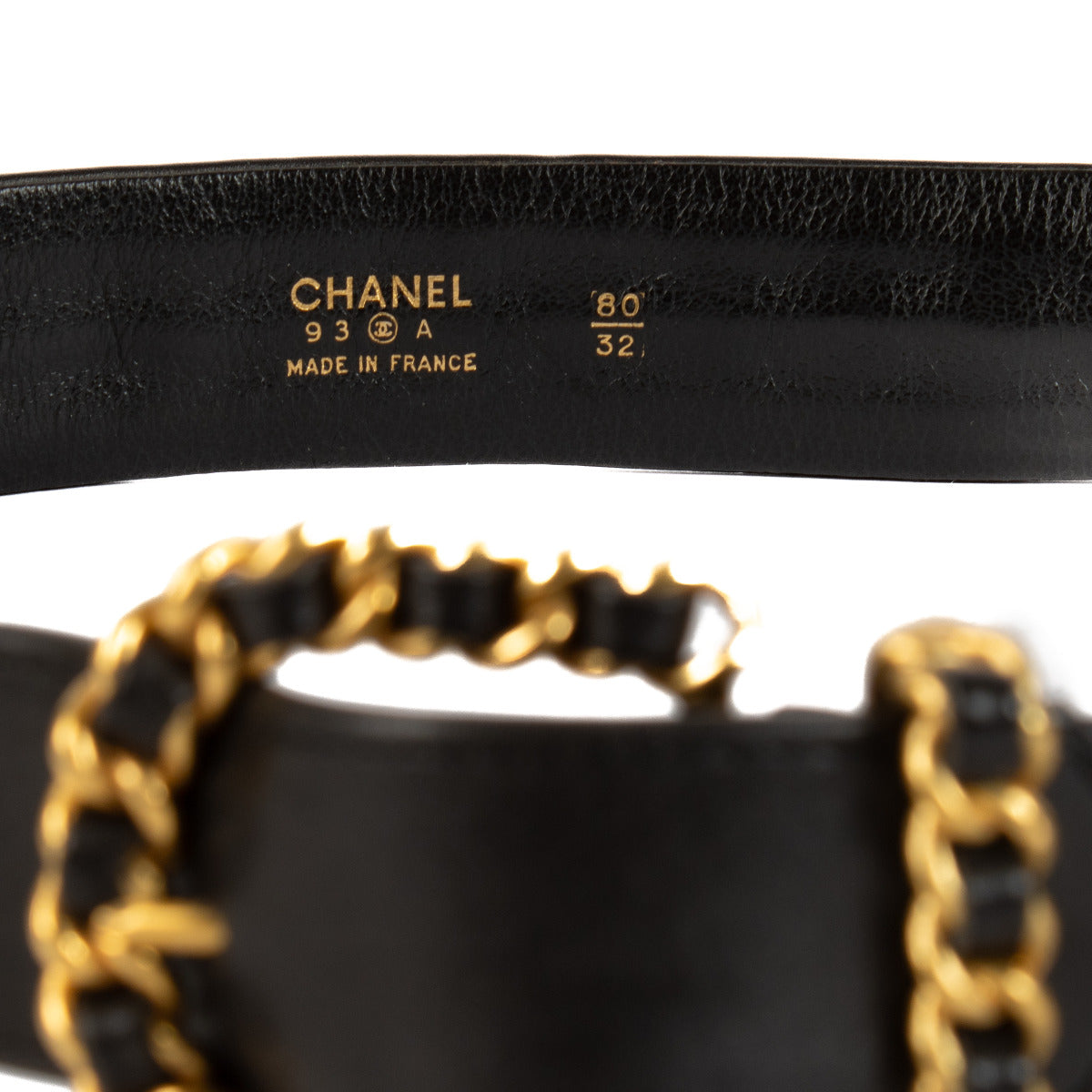 Chanel 93A Zwart Leren Kettingriem - maat 80