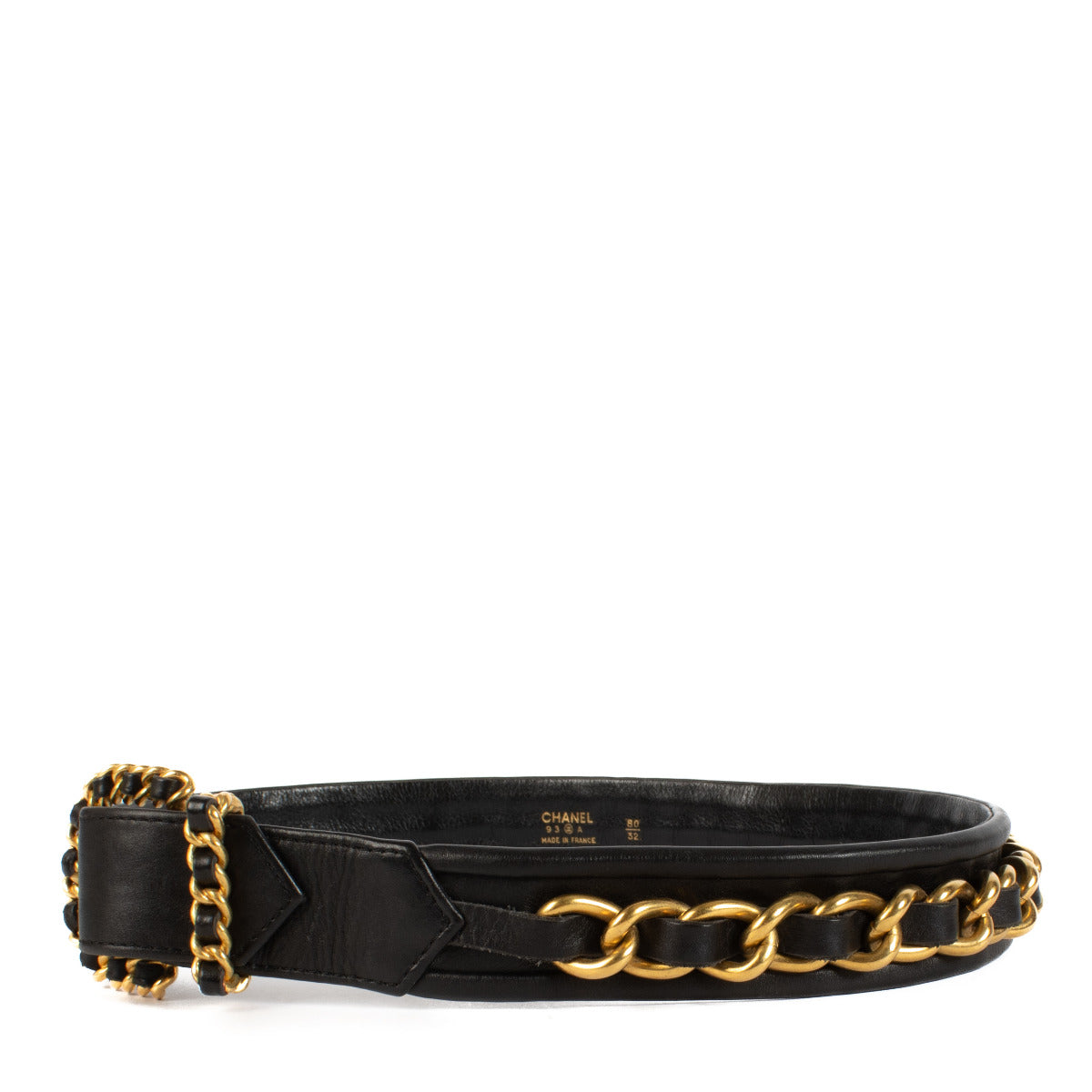 Chanel 93A Zwart Leren Kettingriem - maat 80