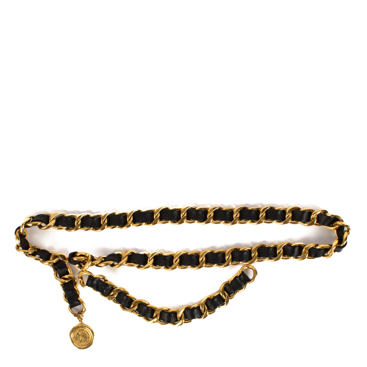 Ceinture Chanel noire et chaîne dorée