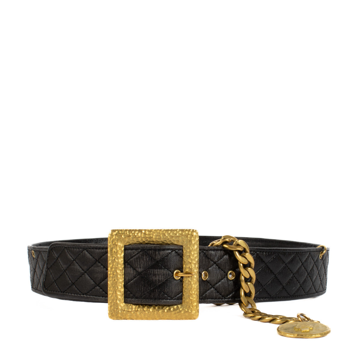 Chanel 94A Black Quilted Gold Chain Belt - size 75