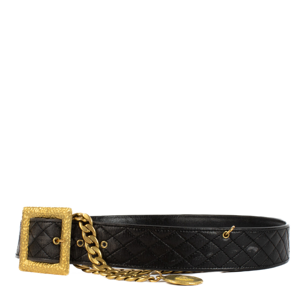 Chanel 94A Black Quilted Gold Chain Belt - size 75