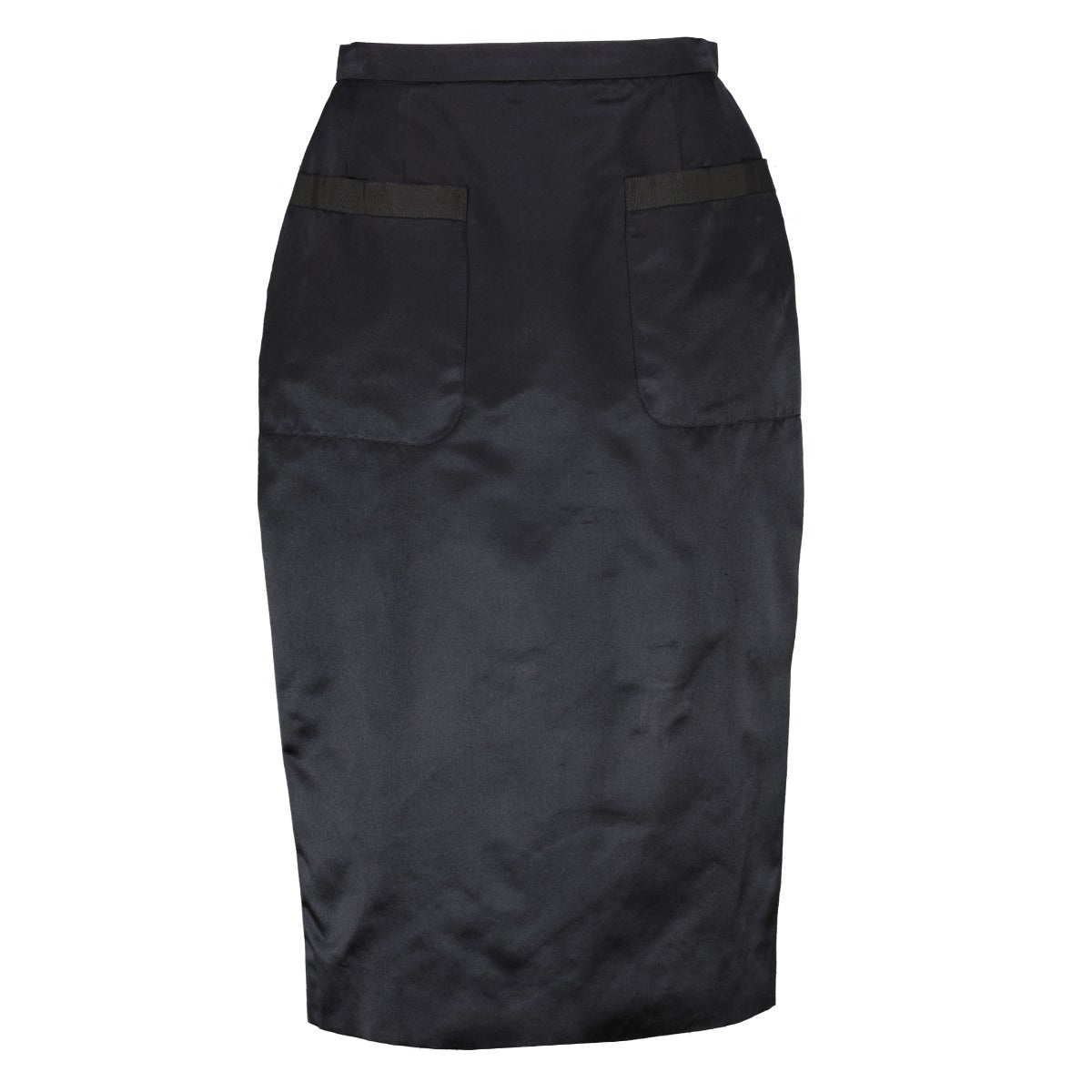 Jupe en satin de soie noir Chanel à boutons CC - Taille FR40