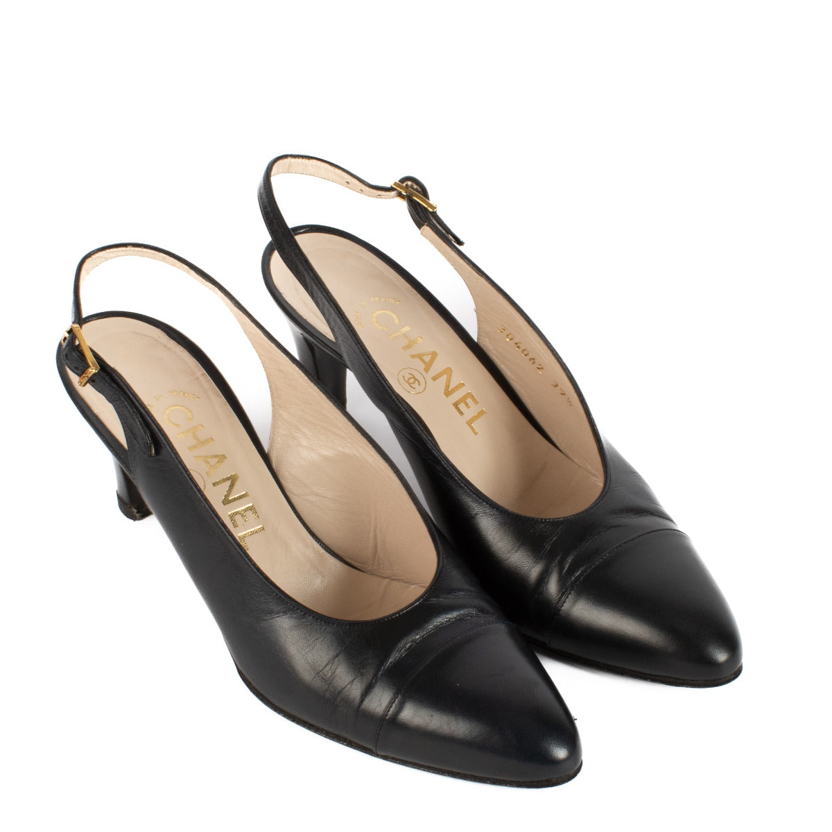 Chanel Navy Blue Slingback Pumps - size 37,5
