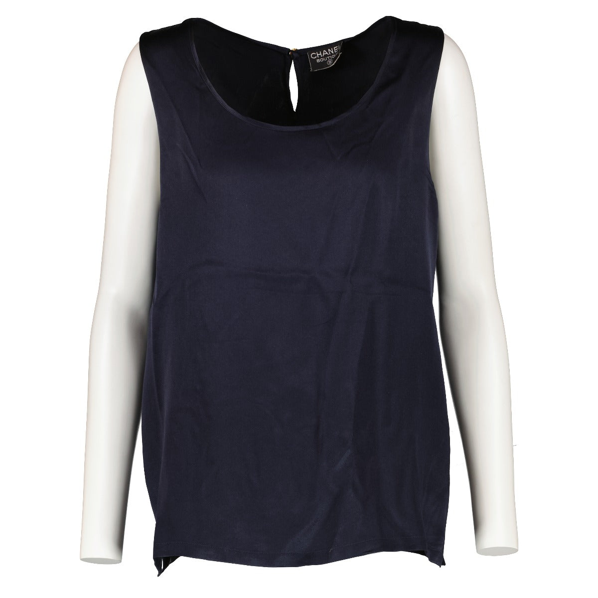 Chanel Vintage Blue Silk Satin Sleeveless Top
